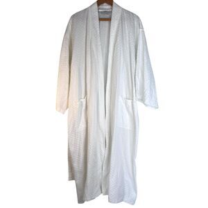 Boca Terry Cloth Robe Waffle Weave Spa Robe Cotton Blend Belted One Size White